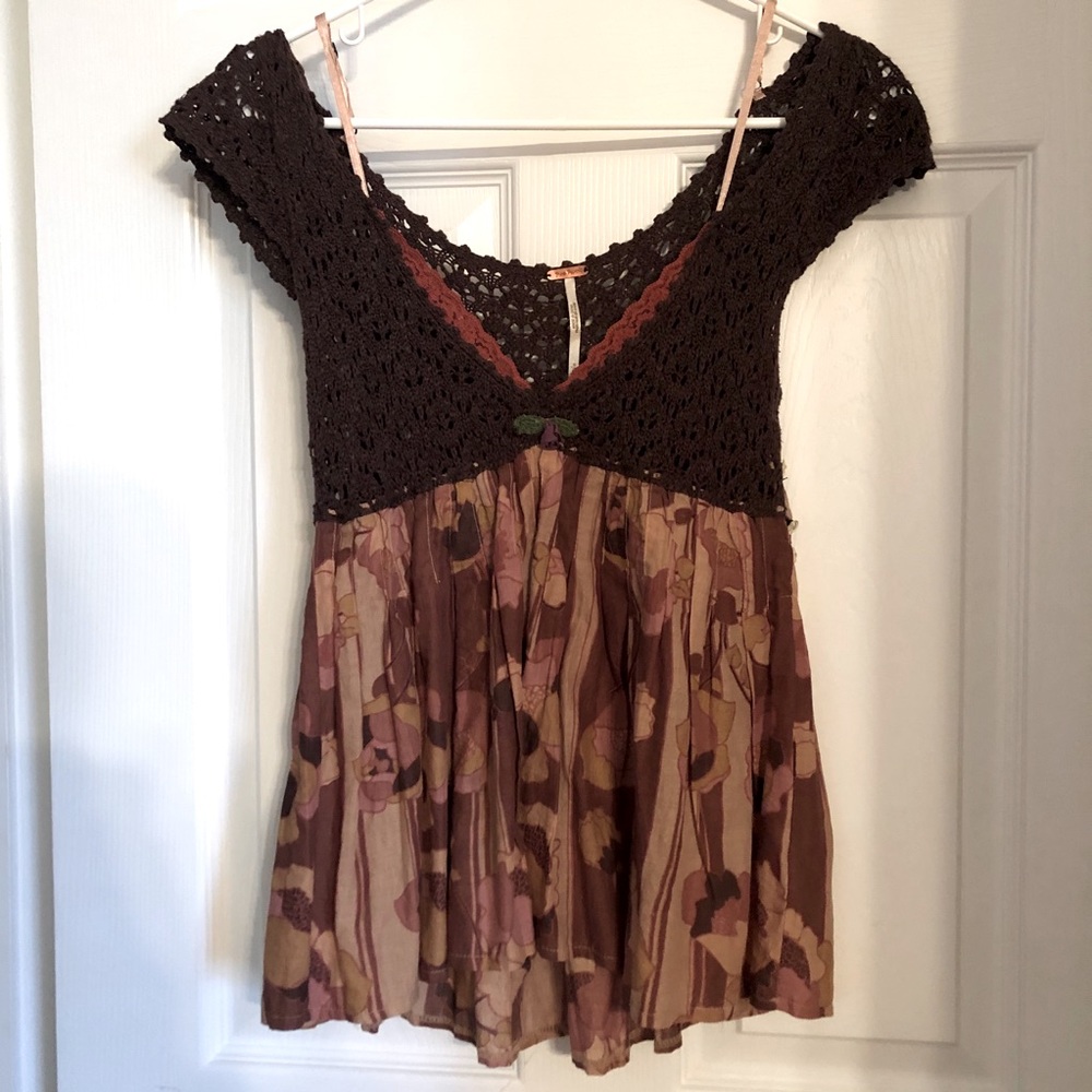 Free People Floral Crochet Top